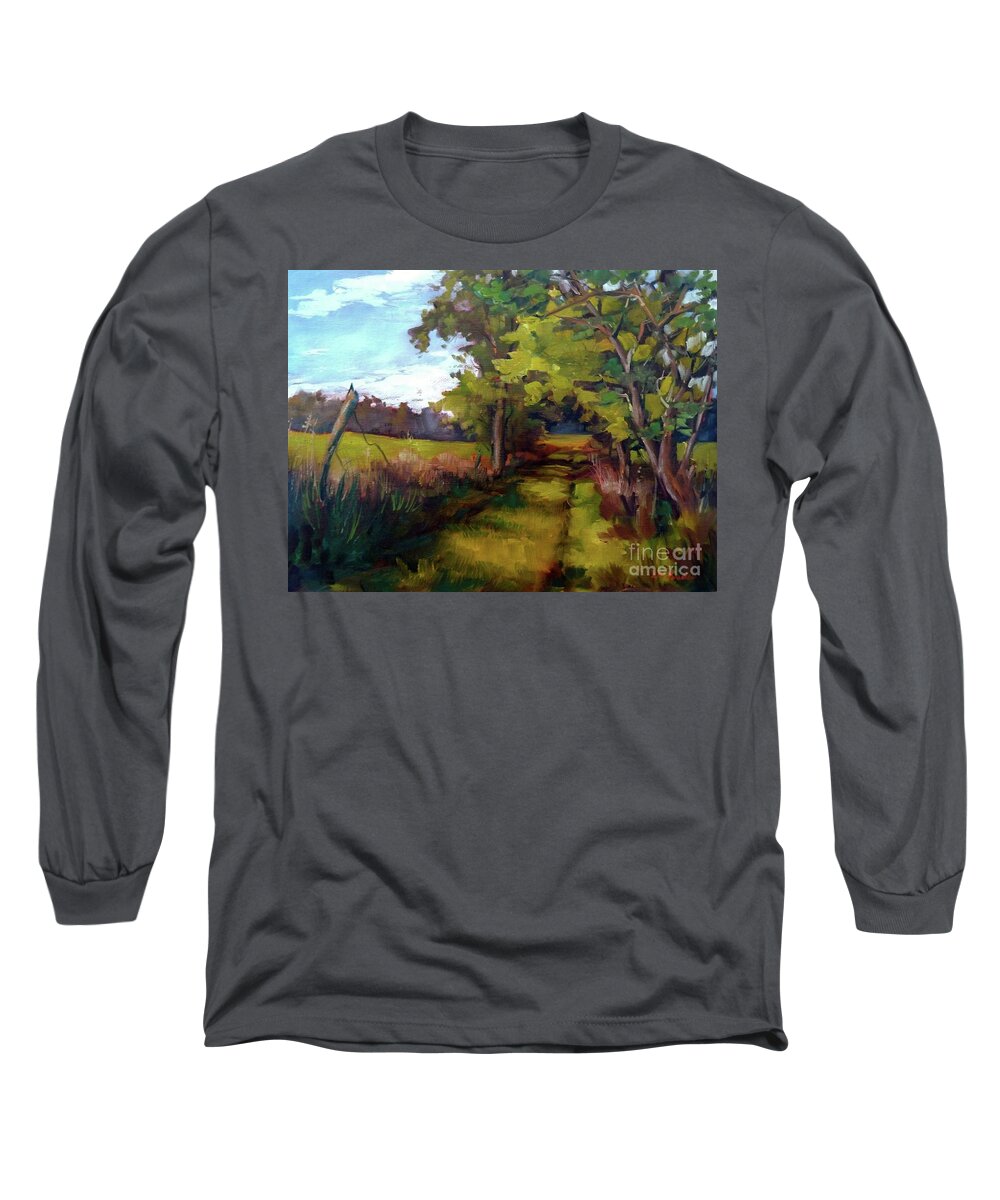Trees Long Sleeve T-Shirt featuring the painting Path Between Fields by K M Pawelec
