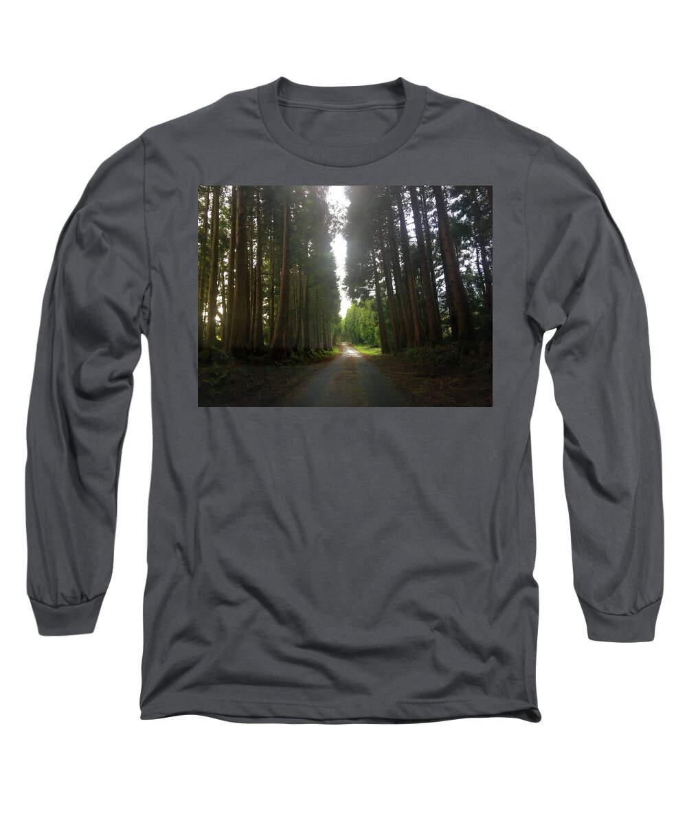 Kelly Hazel Long Sleeve T-Shirt featuring the photograph Path Through the Woods by Kelly Hazel