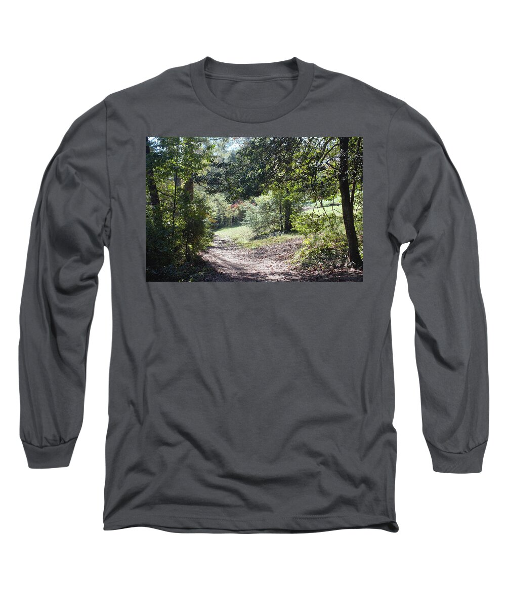 Trees Long Sleeve T-Shirt featuring the photograph Pathway to Autumn by Ali Baucom