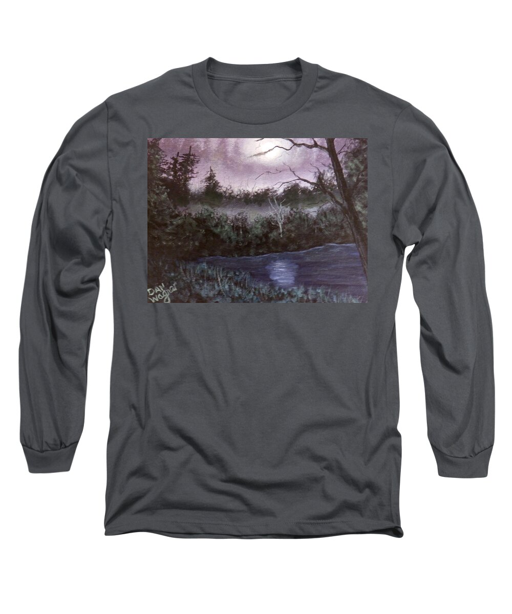 Forrest Long Sleeve T-Shirt featuring the painting Peaceful Pond by Dan Wagner