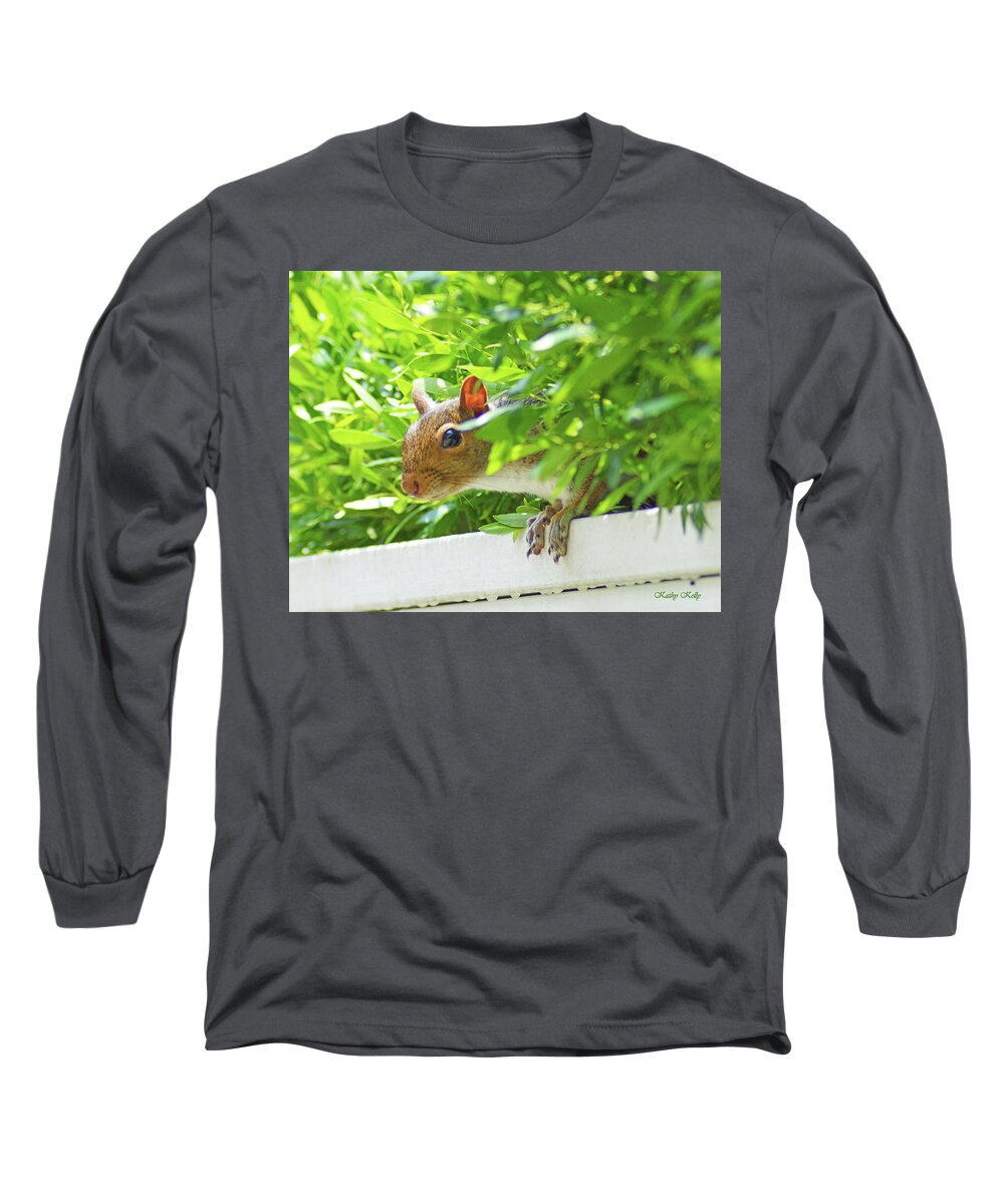 Gray Squirrel Long Sleeve T-Shirt featuring the photograph Peek-a-Boo Gray Squirrel by Kathy Kelly