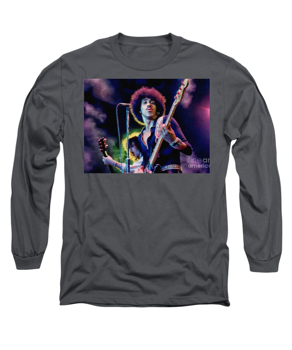 Thin Lizzy Long Sleeve T-Shirt featuring the painting Phil Lynott - Thin Lizzy by Ian Gledhill
