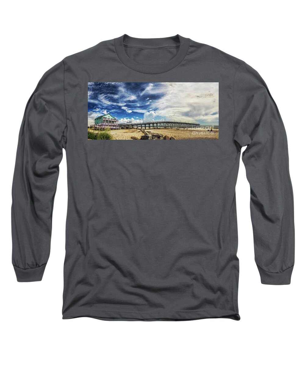 Carolina Beach Long Sleeve T-Shirt featuring the photograph Pier Clouds by DJA Images