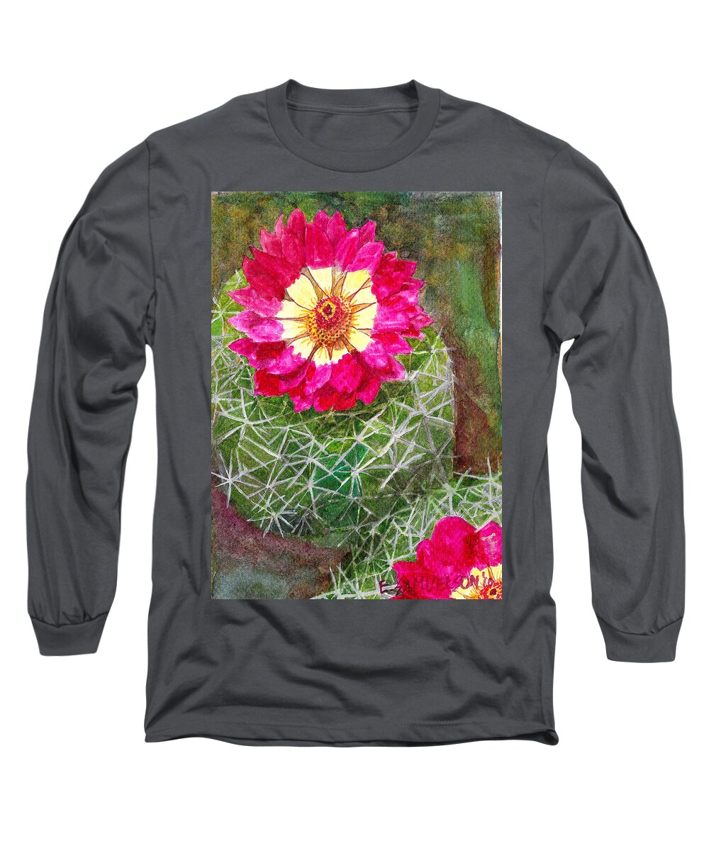 Cactus Long Sleeve T-Shirt featuring the painting Pincushion Cactus by Eric Samuelson