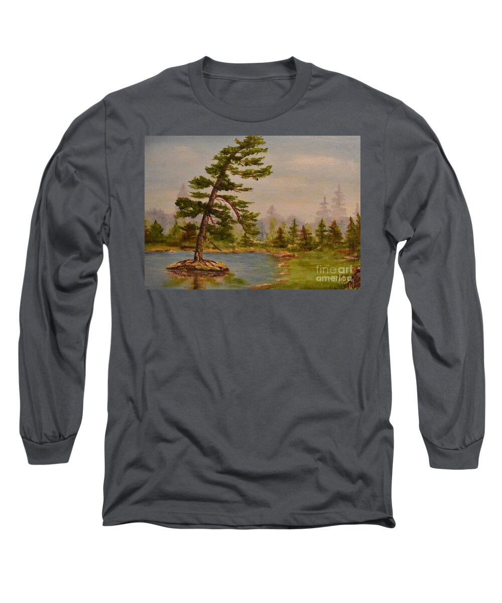 Pine Long Sleeve T-Shirt featuring the painting Pine Bent Over Time by Monika Shepherdson