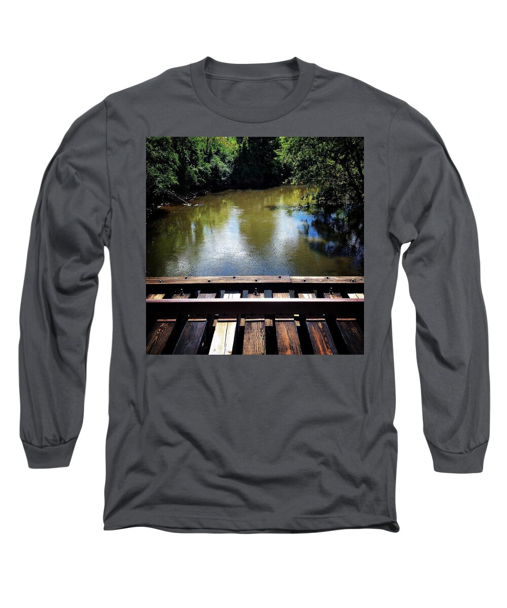 Alma Long Sleeve T-Shirt featuring the photograph Pine River from the Railroad Bridge by Chris Brown
