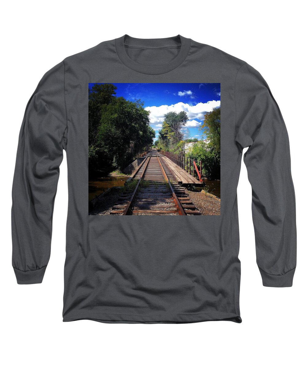 Alma Long Sleeve T-Shirt featuring the photograph Pine River Railroad Bridge by Chris Brown