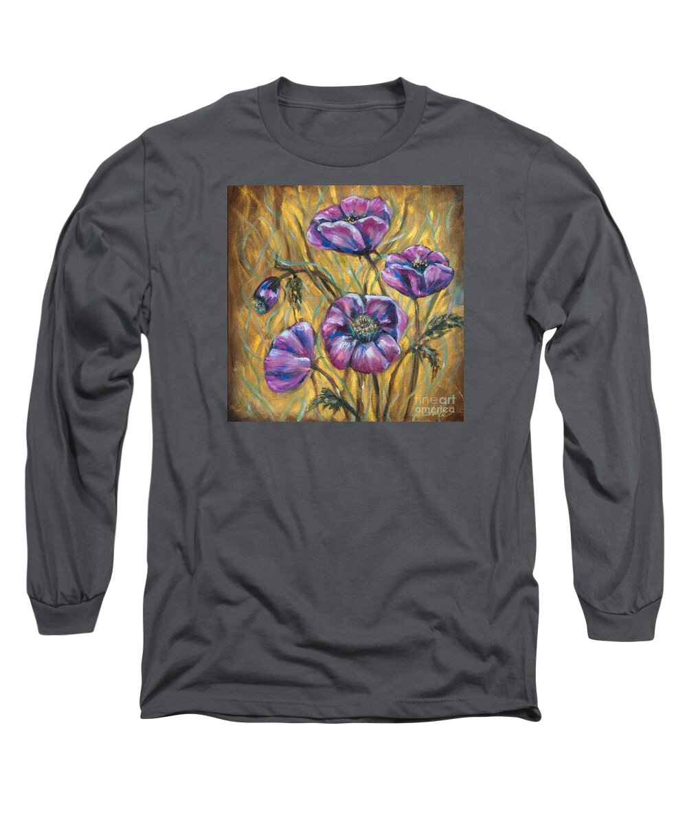 Poppies Long Sleeve T-Shirt featuring the painting Pink Blooms by Linda Olsen