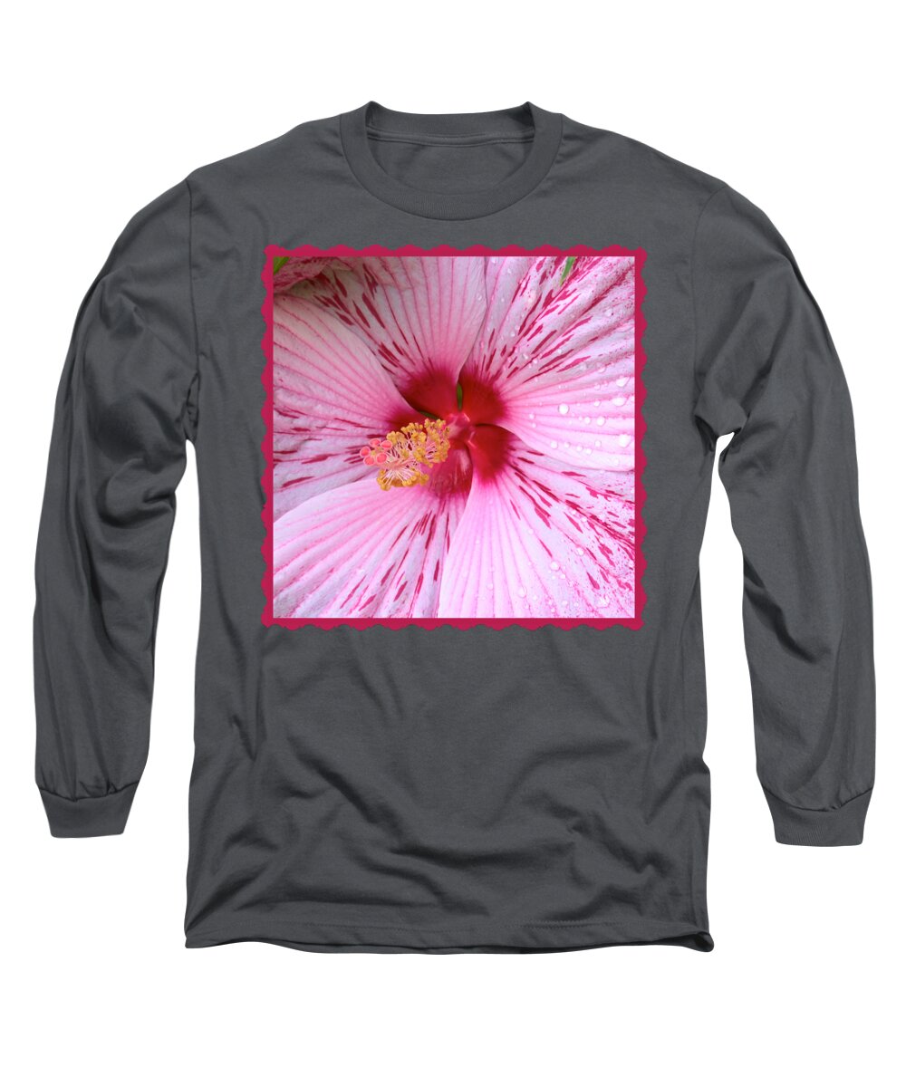 Hibiscus Long Sleeve T-Shirt featuring the photograph Pink Hibiscus Macro by Carol Groenen