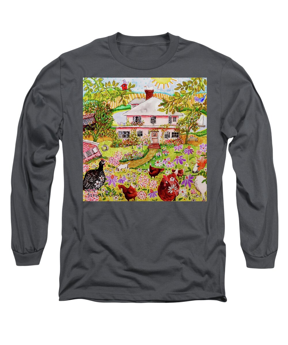 Pink Farm House Long Sleeve T-Shirt featuring the painting Pink House Farm by Deborah Burow