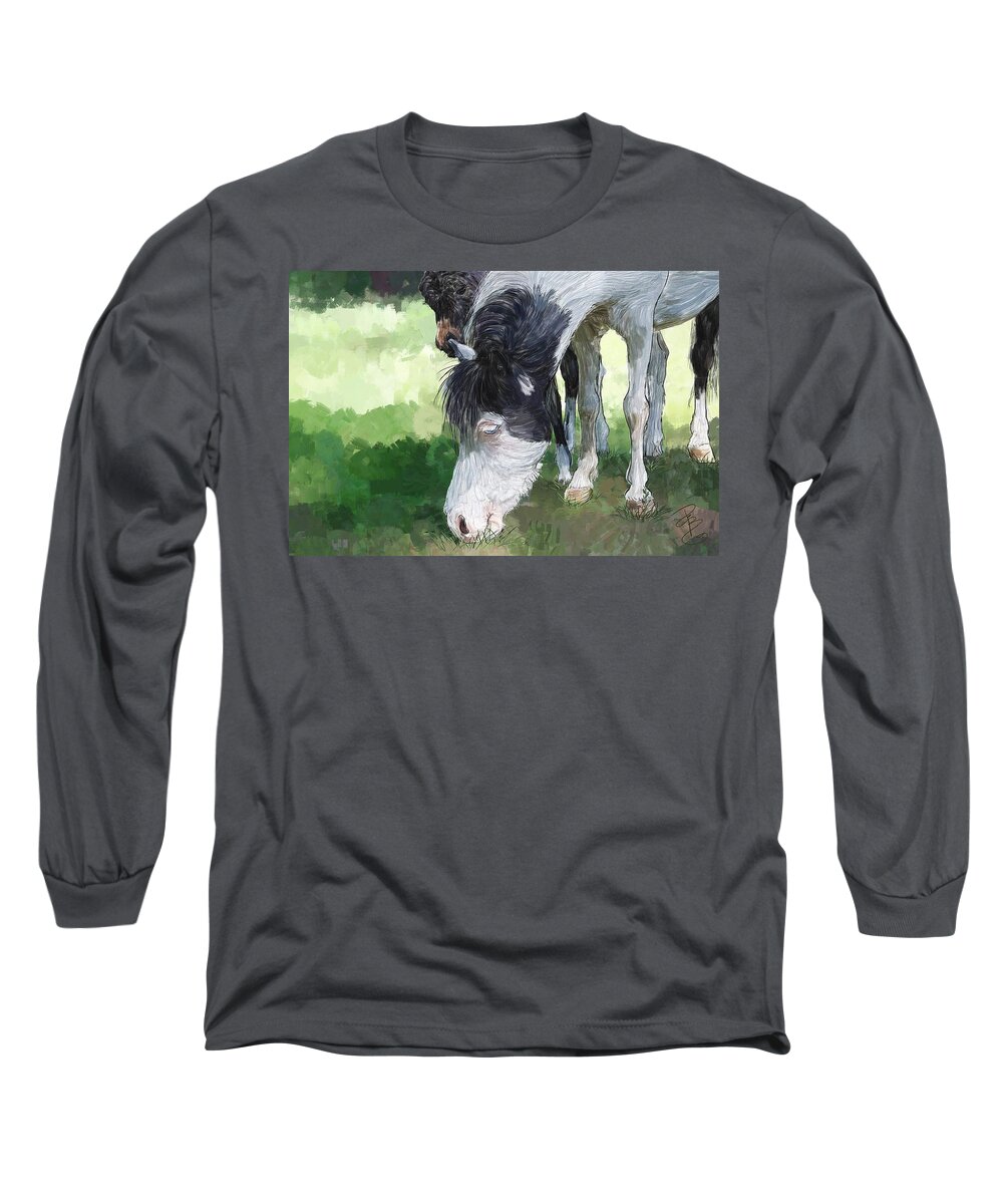 Animal Long Sleeve T-Shirt featuring the digital art Pinto pony and baby by Debra Baldwin