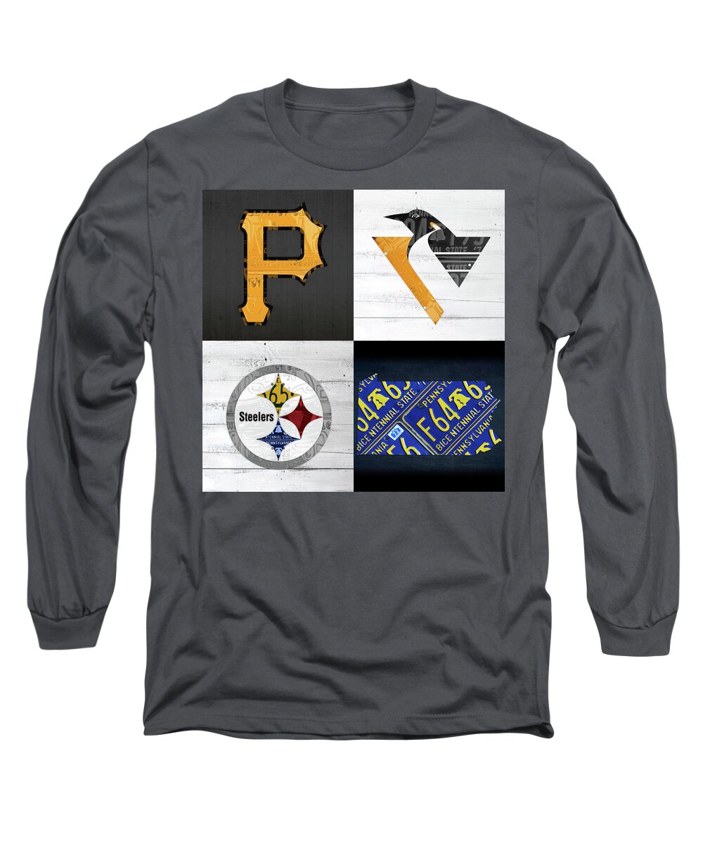 Pittsburgh Sports Team Logo Art Plus Pennsylvania Map Pirates Long T-Shirt by Design Turnpike - Instaprints