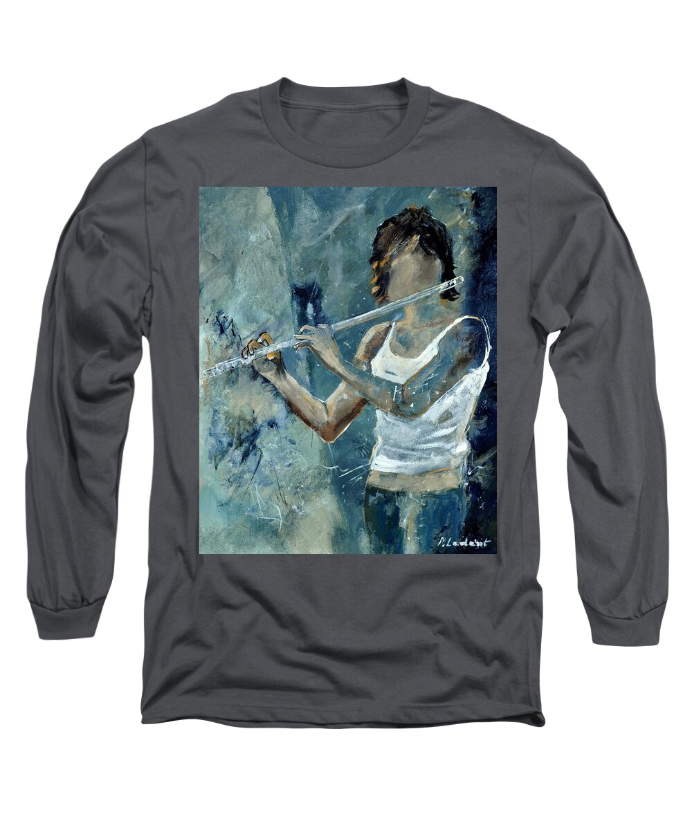 Music Long Sleeve T-Shirt featuring the painting Playing the flute by Pol Ledent