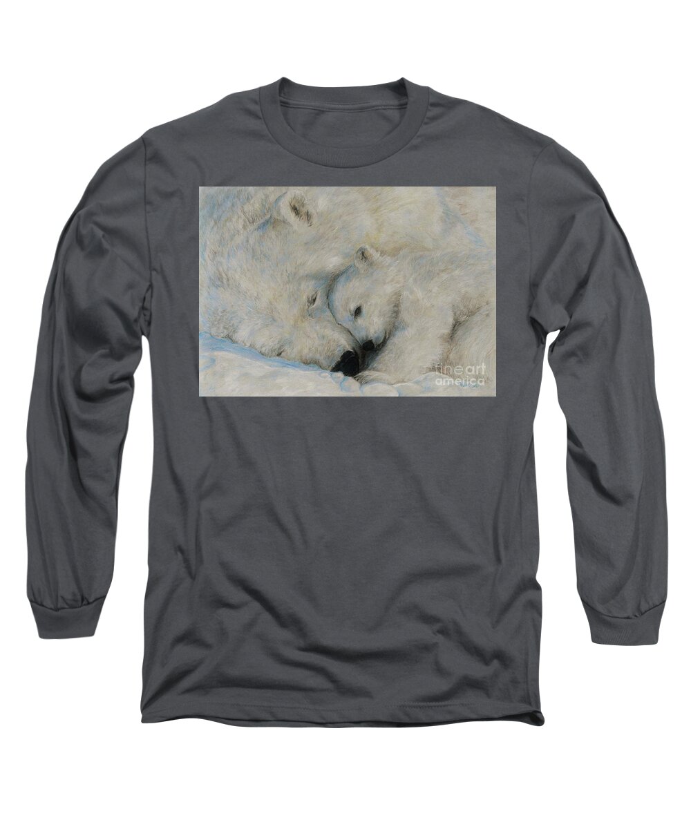 Bear Long Sleeve T-Shirt featuring the drawing Polar Snuggle by Meagan Visser