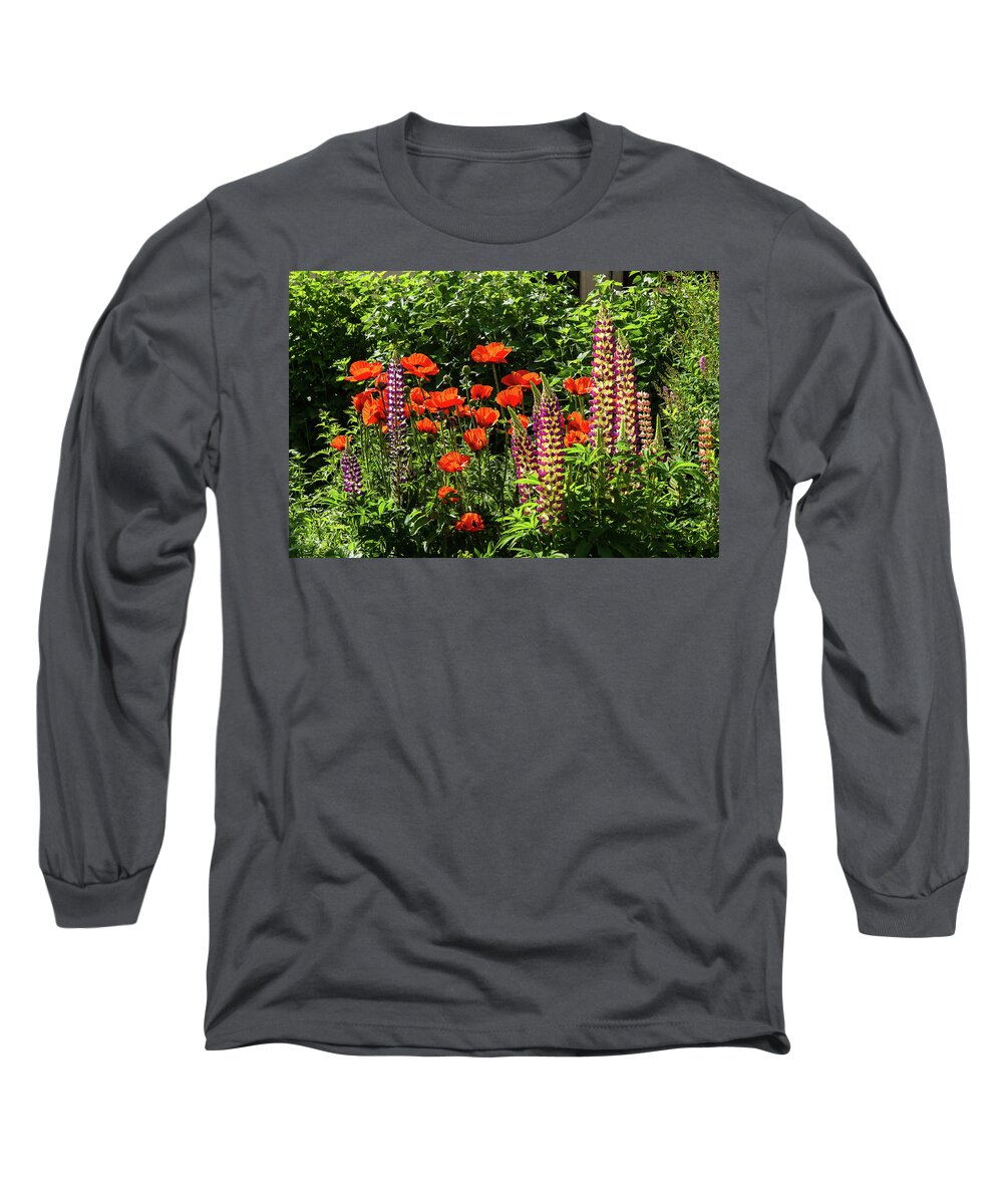 Flower Long Sleeve T-Shirt featuring the photograph Poppies and lupines by Paul MAURICE
