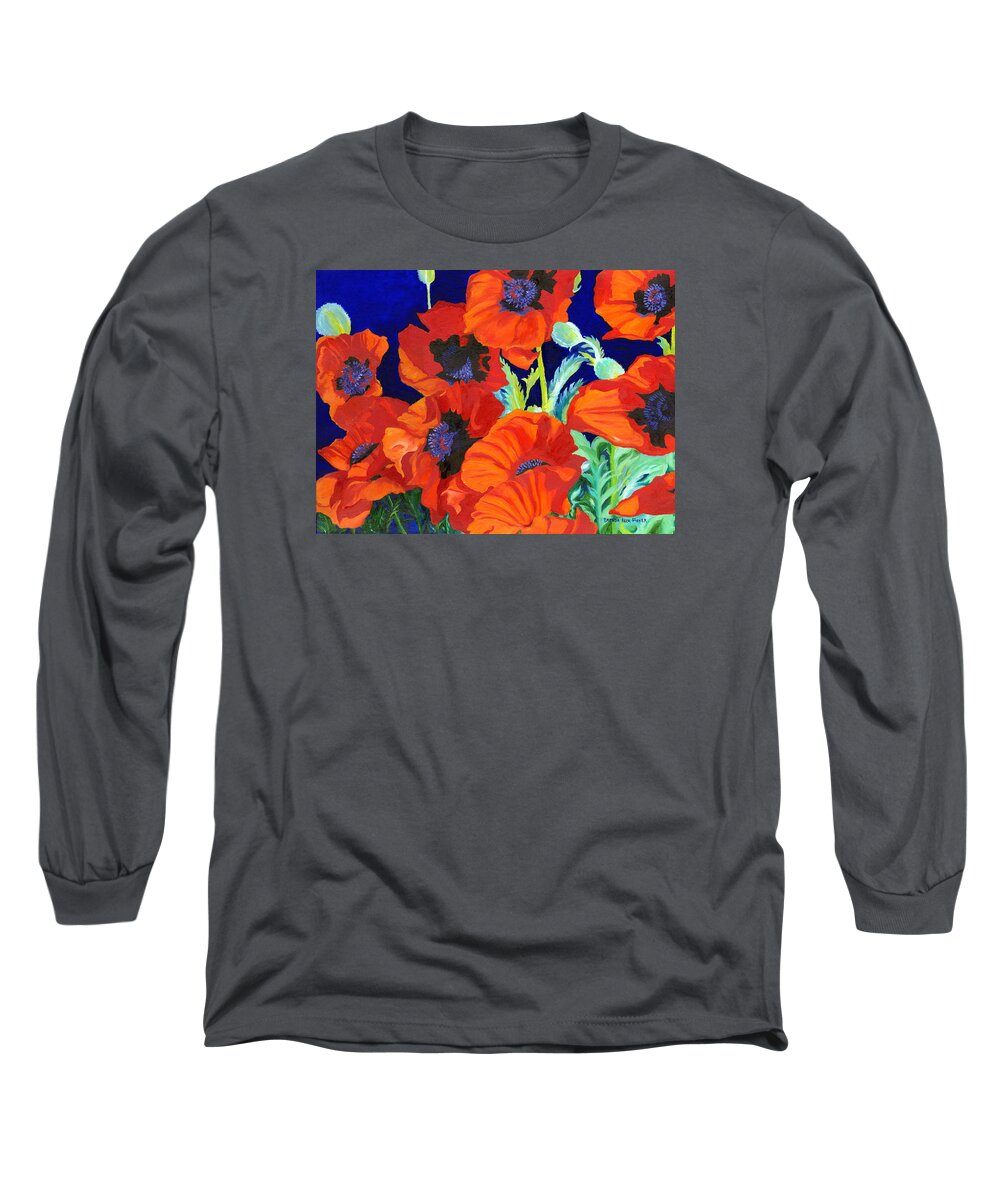 Orange Poppies Long Sleeve T-Shirt featuring the painting Poppies by Brenda Beck Fisher
