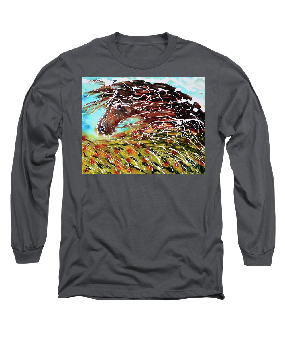 Horse Long Sleeve T-Shirt featuring the painting Poppy by Jonelle T McCoy