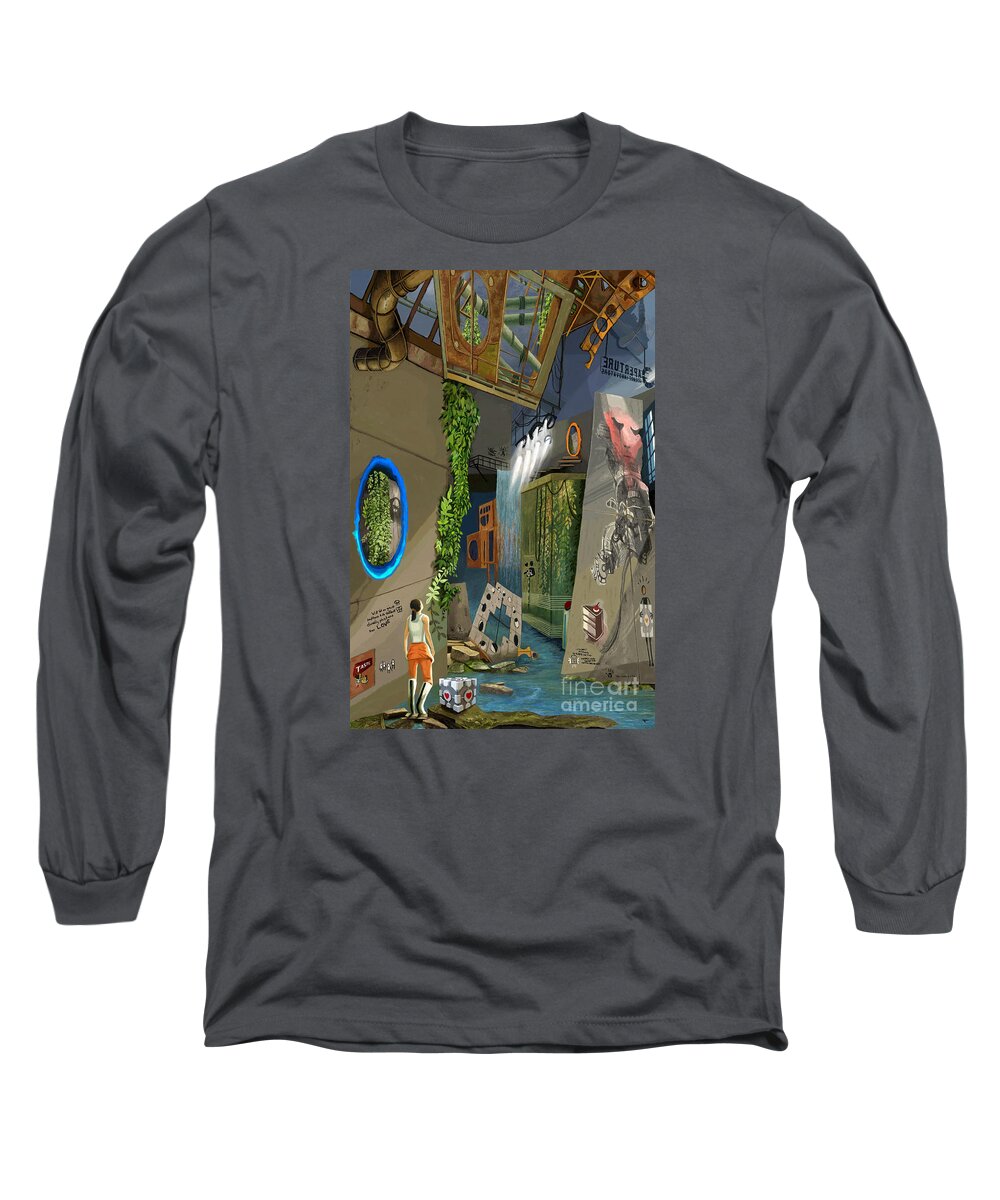Portal Long Sleeve T-Shirt featuring the painting Portal 2 Chell's World by Jackie Case