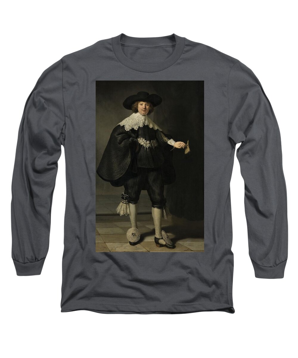 Painting Long Sleeve T-Shirt featuring the painting Portrait de Marten Soolmans, 1634 by Vincent Monozlay