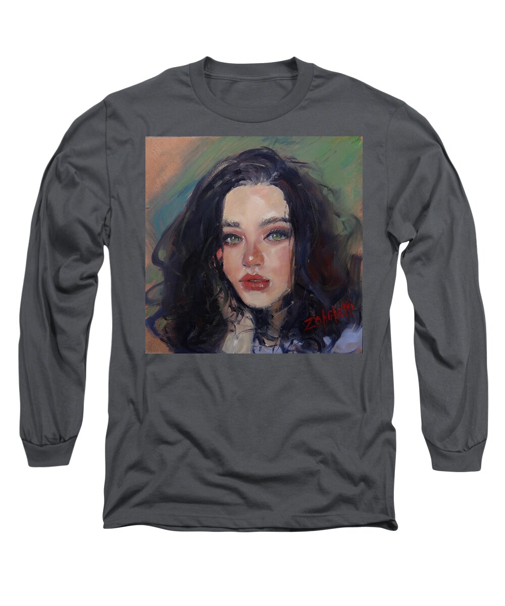 Portrait Long Sleeve T-Shirt featuring the painting Portrait Demo two by Laura Lee Zanghetti