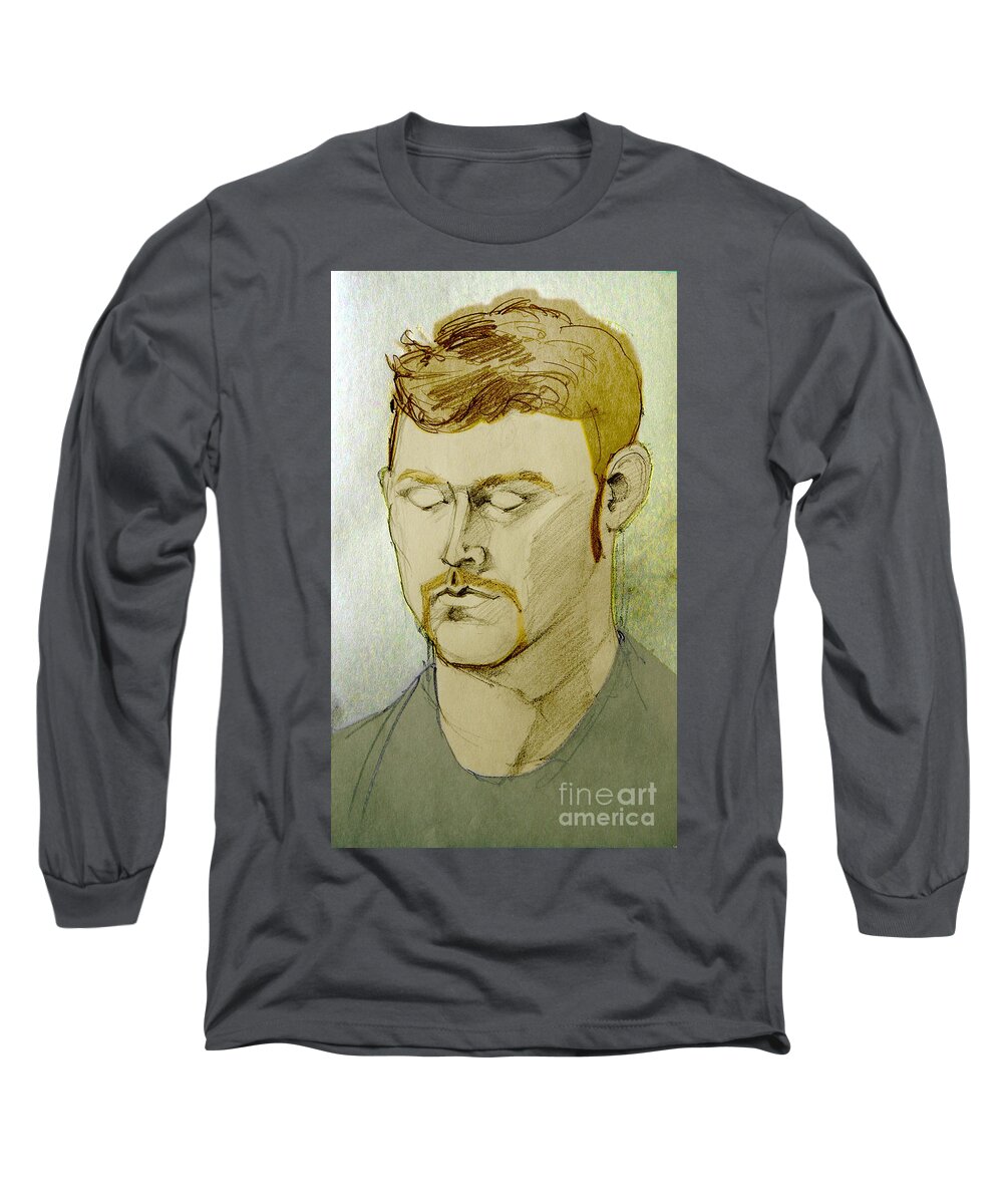 Digital Long Sleeve T-Shirt featuring the mixed media Portrait of a Blond man by Greta Corens