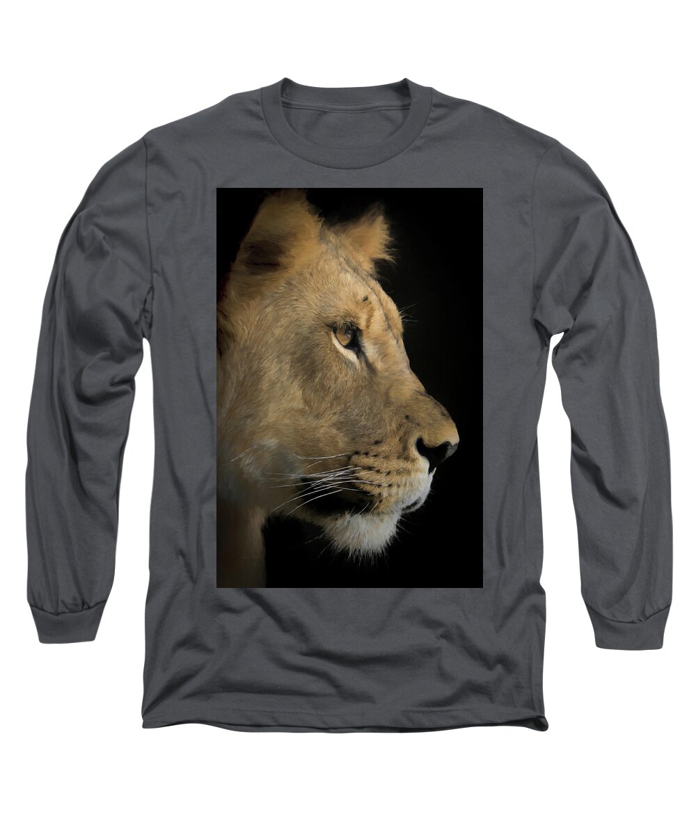 Africa Long Sleeve T-Shirt featuring the digital art Portrait of a Young Lion by Ernest Echols