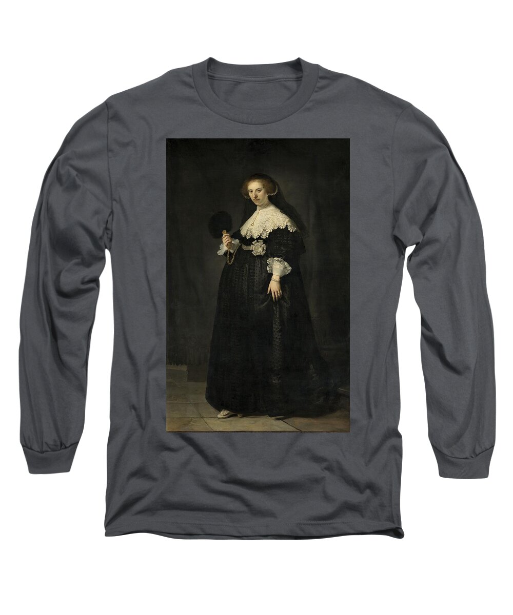 Rembrant Long Sleeve T-Shirt featuring the painting Portrait of Oopjen Coppit, 1634 by Vincent Monozlay