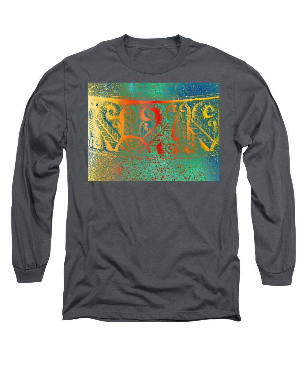 Abstract Long Sleeve T-Shirt featuring the photograph Pottery on the Street by Lenore Senior