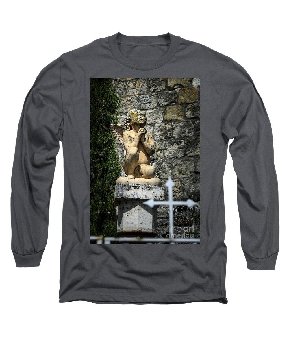 Angel Long Sleeve T-Shirt featuring the photograph Praying angel in Auvillar cemetery by RicardMN Photography