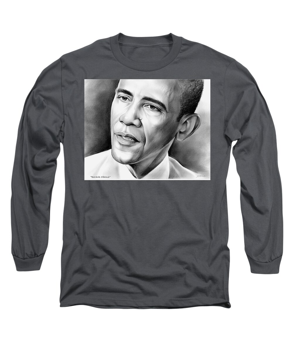 President Long Sleeve T-Shirt featuring the drawing President Barack Obama by Greg Joens