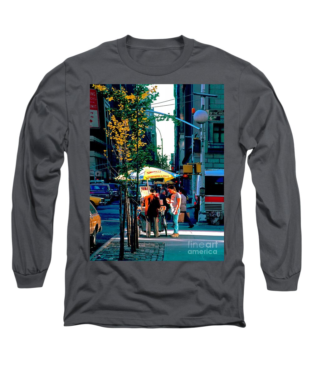 Hot Dog Stand Long Sleeve T-Shirt featuring the photograph Hot Dog Stand NYC late afternoon ik by Tom Jelen