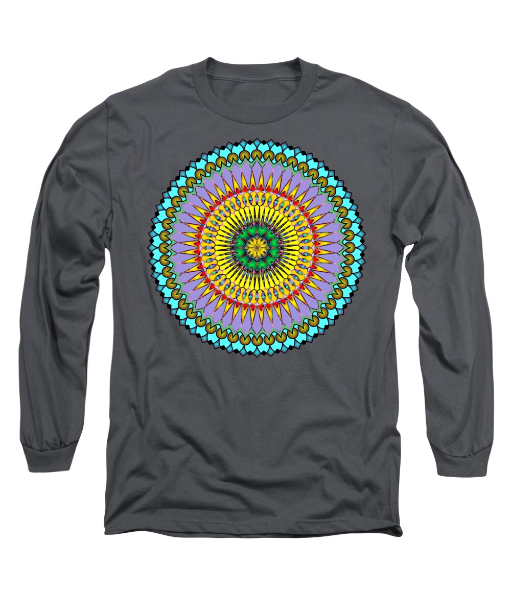 Mandala Long Sleeve T-Shirt featuring the digital art Psychedelic Mandala 005 A by Larry Capra