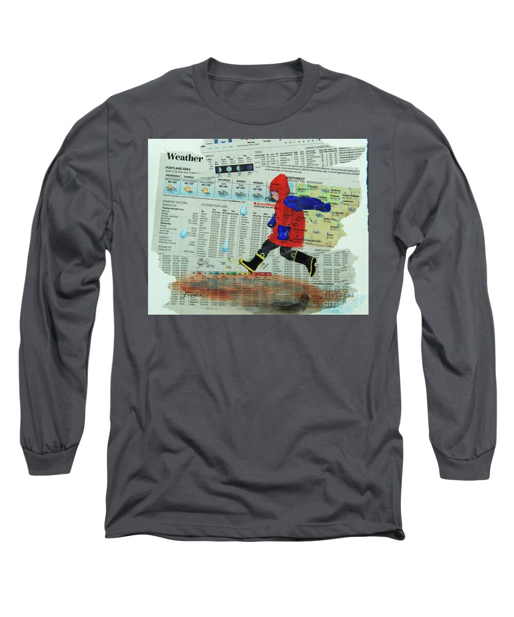 Rain Long Sleeve T-Shirt featuring the painting Puddle Jumping by Jeanette French