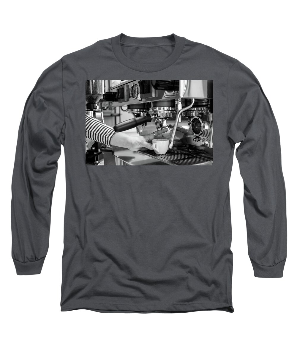Coffee Shops Long Sleeve T-Shirt featuring the photograph Pulling the Shot by Monte Stevens
