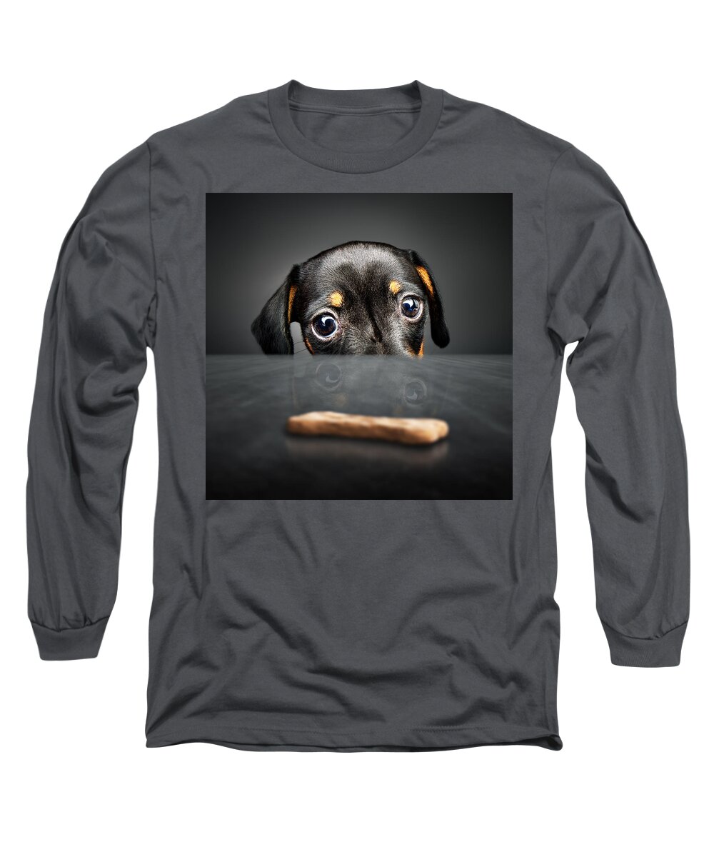 Puppy Long Sleeve T-Shirt featuring the photograph Puppy longing for a treat by Johan Swanepoel