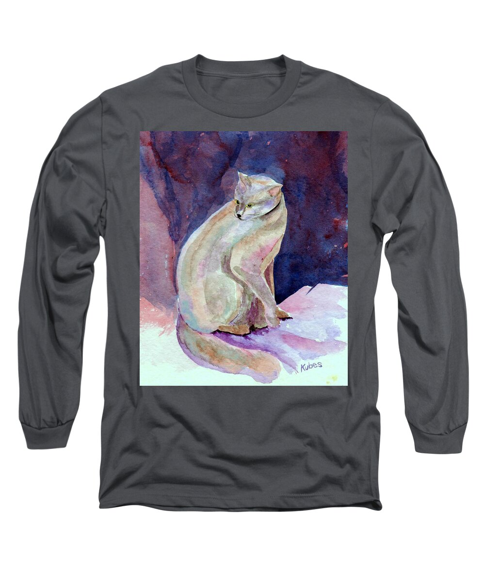 Cat Long Sleeve T-Shirt featuring the painting Purple Cat by Susan Kubes