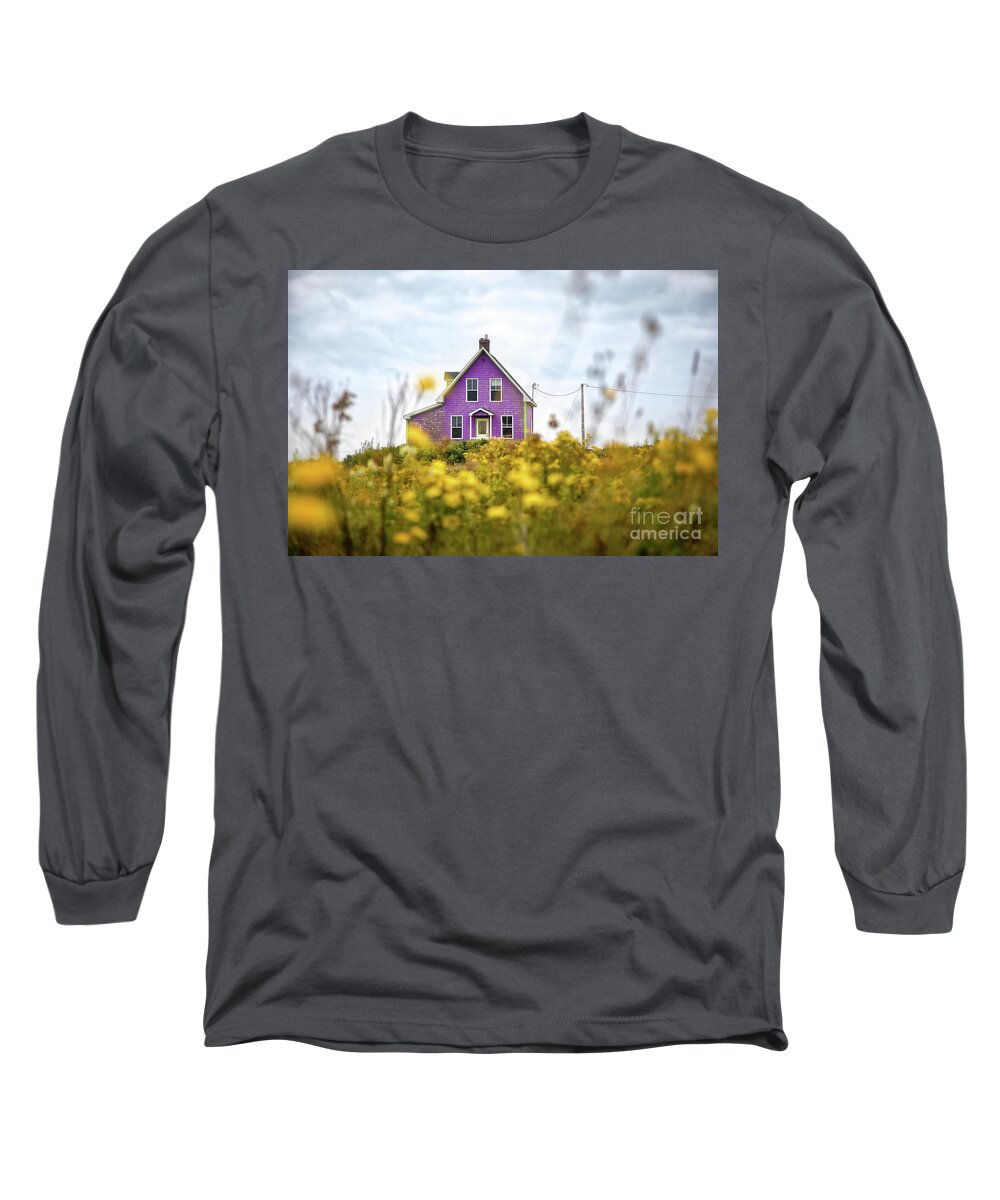 Island Long Sleeve T-Shirt featuring the photograph Purple house and yellow flowers by Jane Rix
