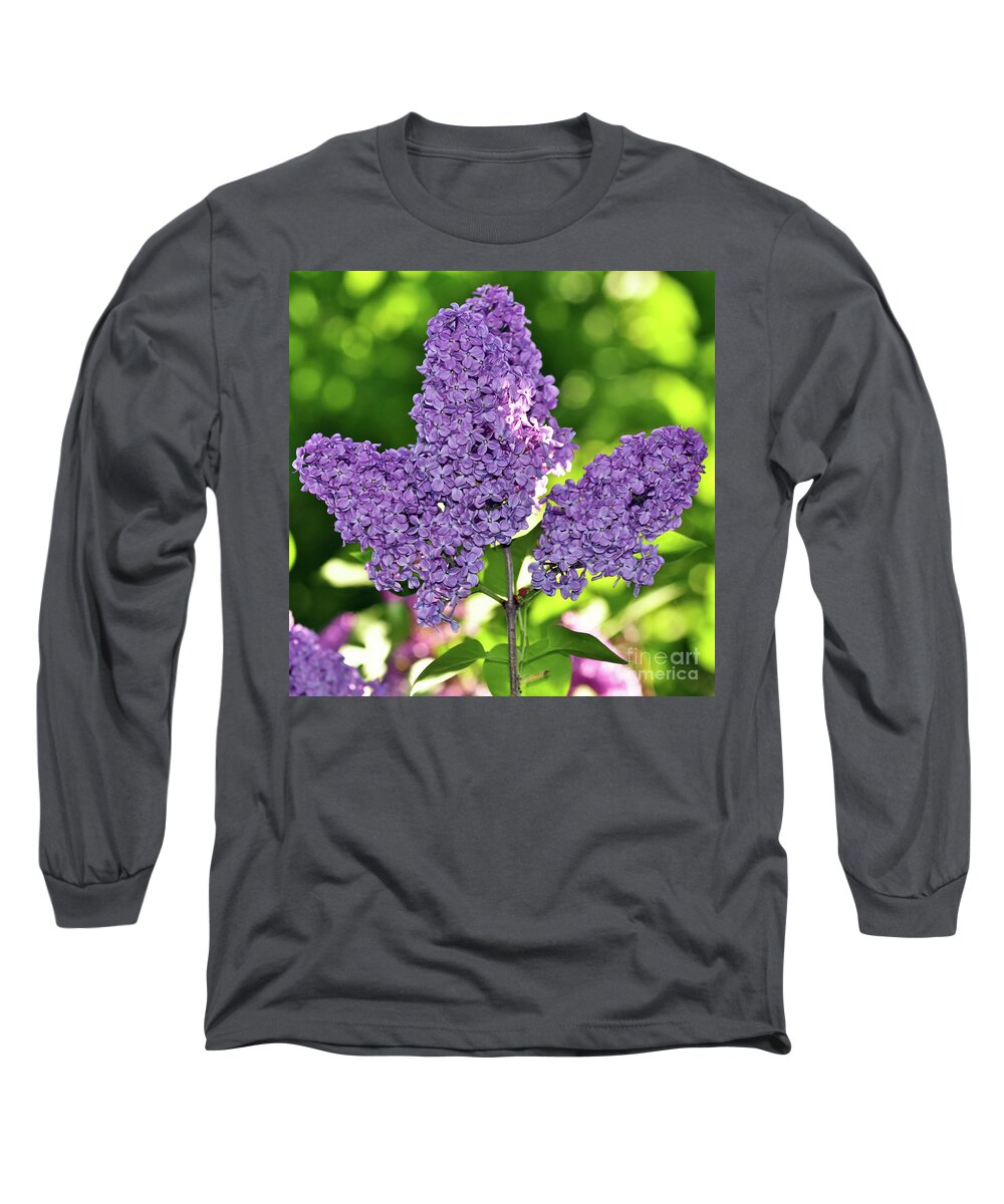 Purple Lilac Bush Long Sleeve T-Shirt featuring the photograph Happy Easter - Purple Lilac Bush by Silva Wischeropp