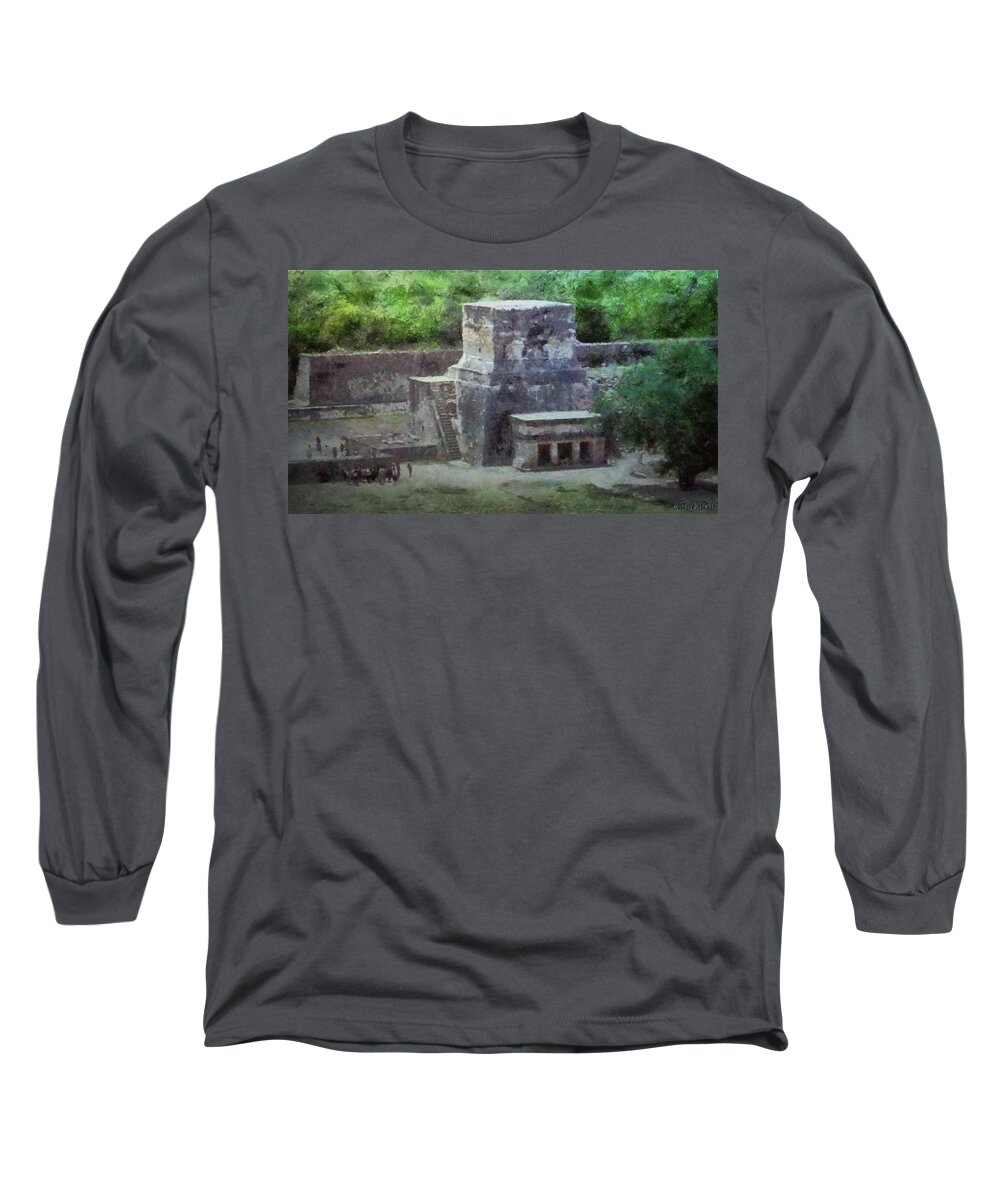Yucatan Long Sleeve T-Shirt featuring the painting Pyramid View by Jeffrey Kolker