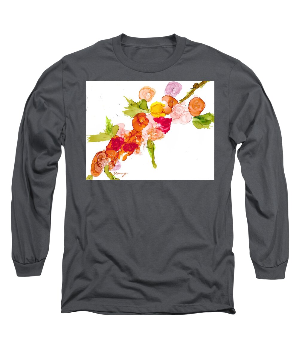 Florals Long Sleeve T-Shirt featuring the painting Queens Day Roses by Bonny Butler