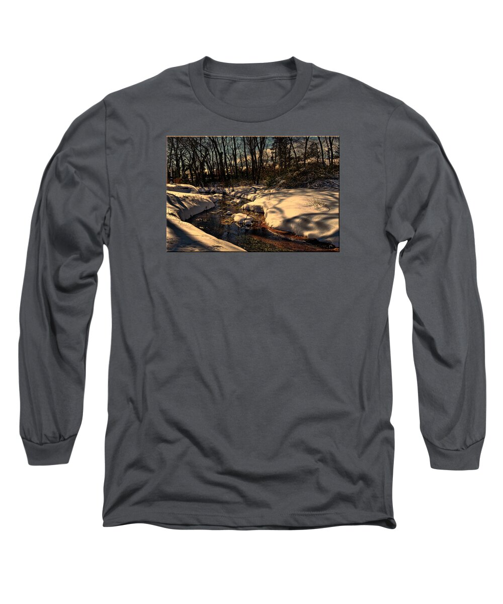 Landscape Long Sleeve T-Shirt featuring the photograph Quiet brook on a snowcovered landscape by Mikki Cucuzzo