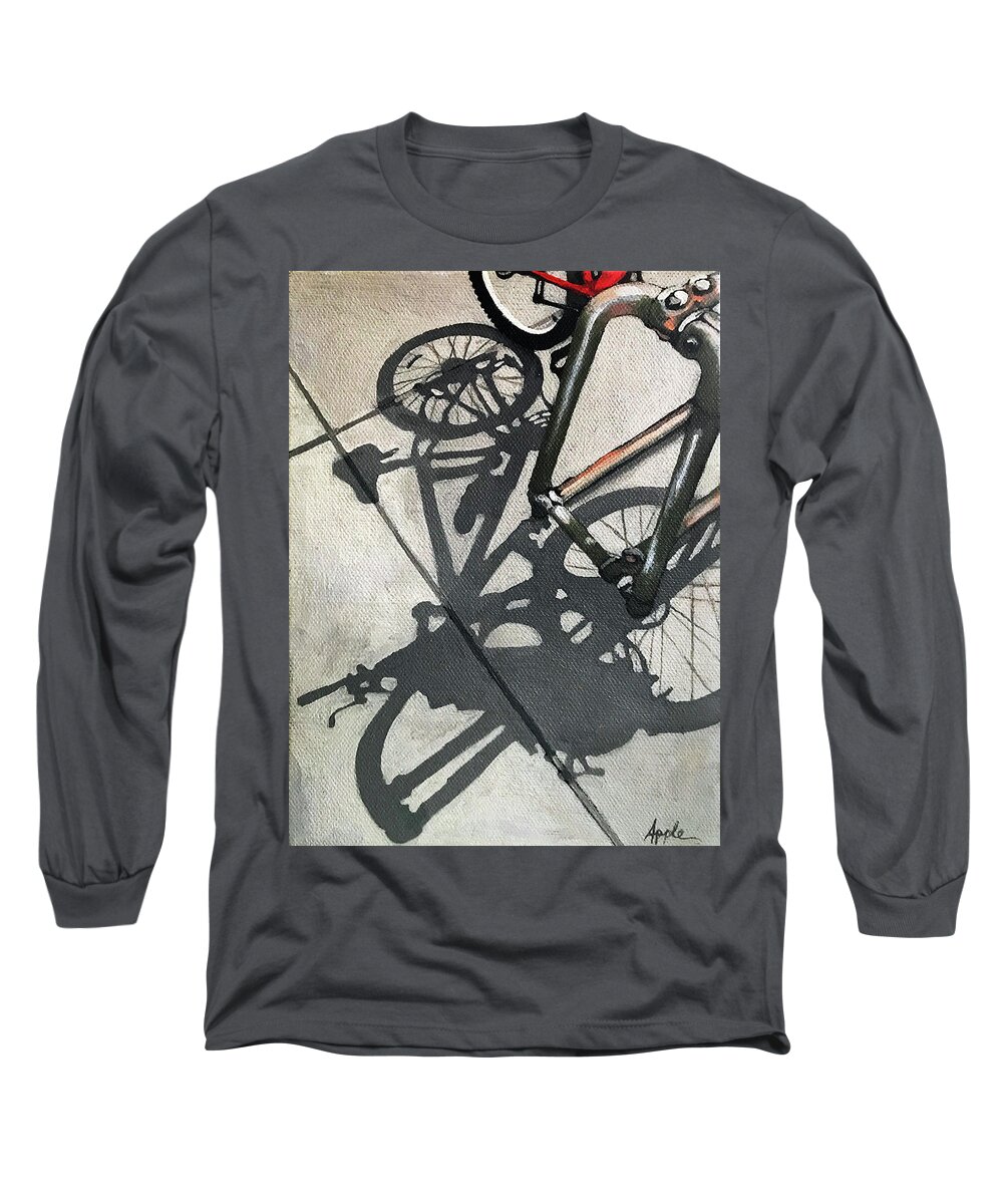 Bicycle Long Sleeve T-Shirt featuring the painting Racked Up - bicycle painting by Linda Apple