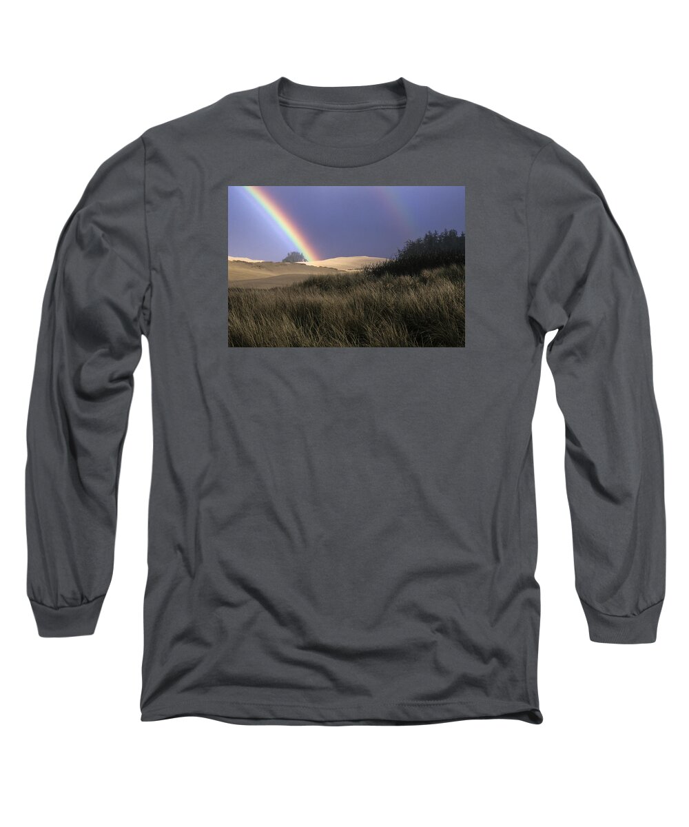 Coast Long Sleeve T-Shirt featuring the photograph Rainbow and Dunes by Robert Potts