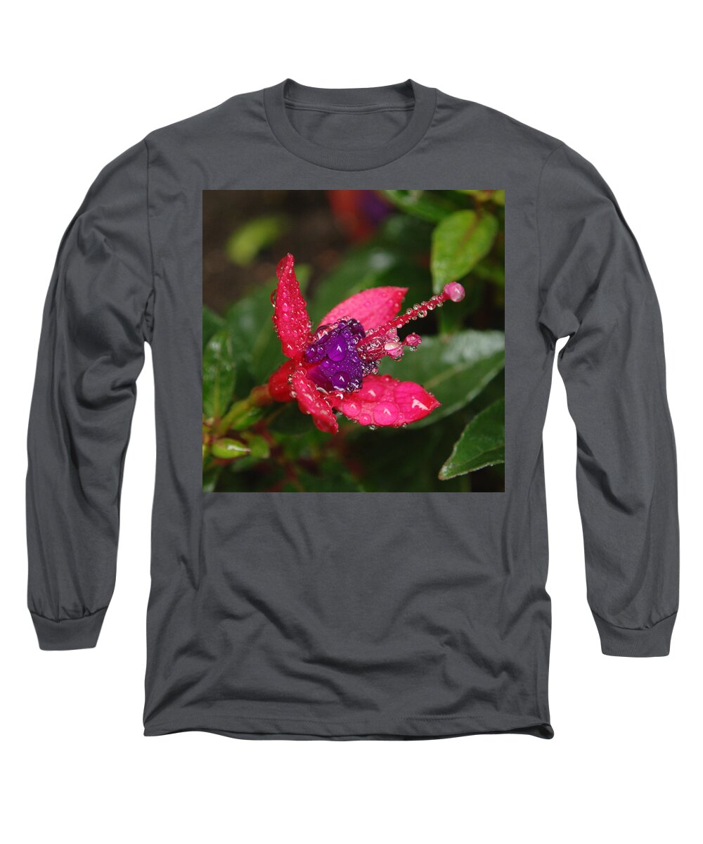 Flowers Long Sleeve T-Shirt featuring the photograph Rainy Day Fuschia by Adrian Wale