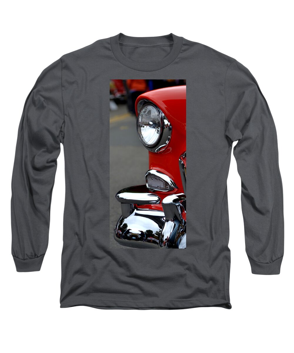 Classic Car Long Sleeve T-Shirt featuring the photograph Red 55 Chevy Headlight by Dean Ferreira