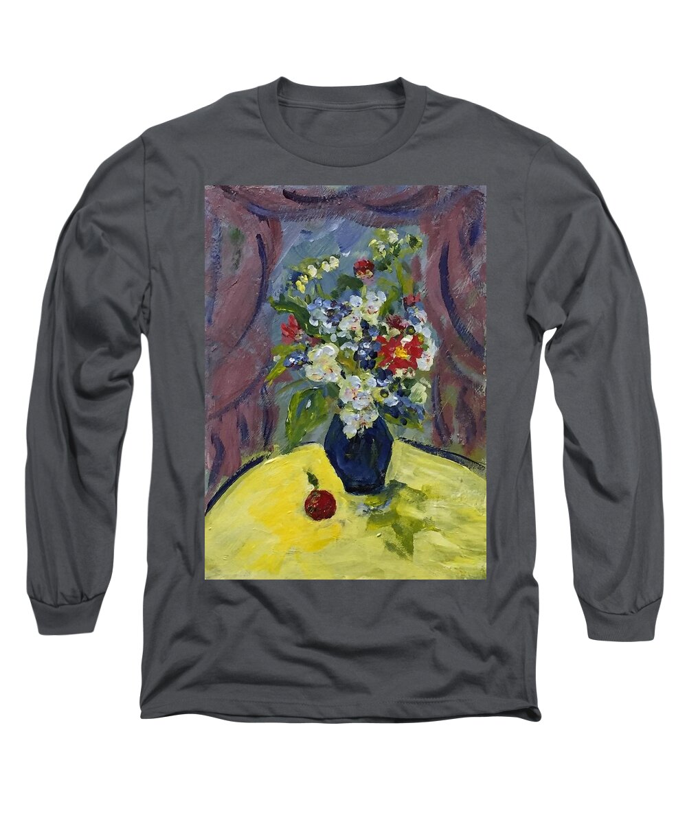 Still Life Long Sleeve T-Shirt featuring the painting Red Apple by Alida M Haslett