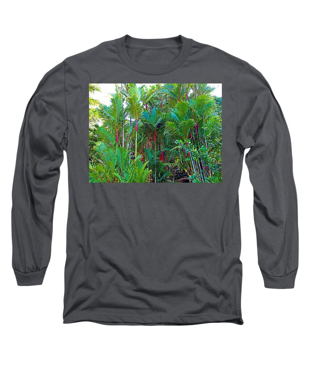 Red Long Sleeve T-Shirt featuring the photograph Red Bamboo H by Robert Meyers-Lussier
