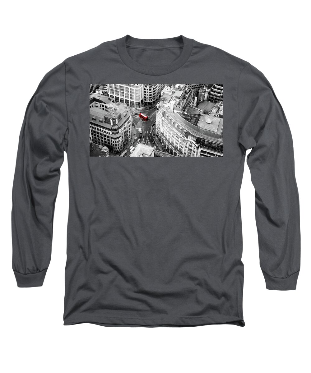 Abstract Long Sleeve T-Shirt featuring the photograph Red Bus of London by John Williams