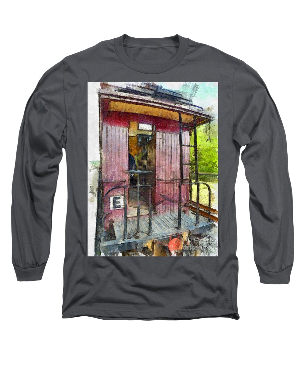 Train Long Sleeve T-Shirt featuring the photograph Red Caboose by Claire Bull