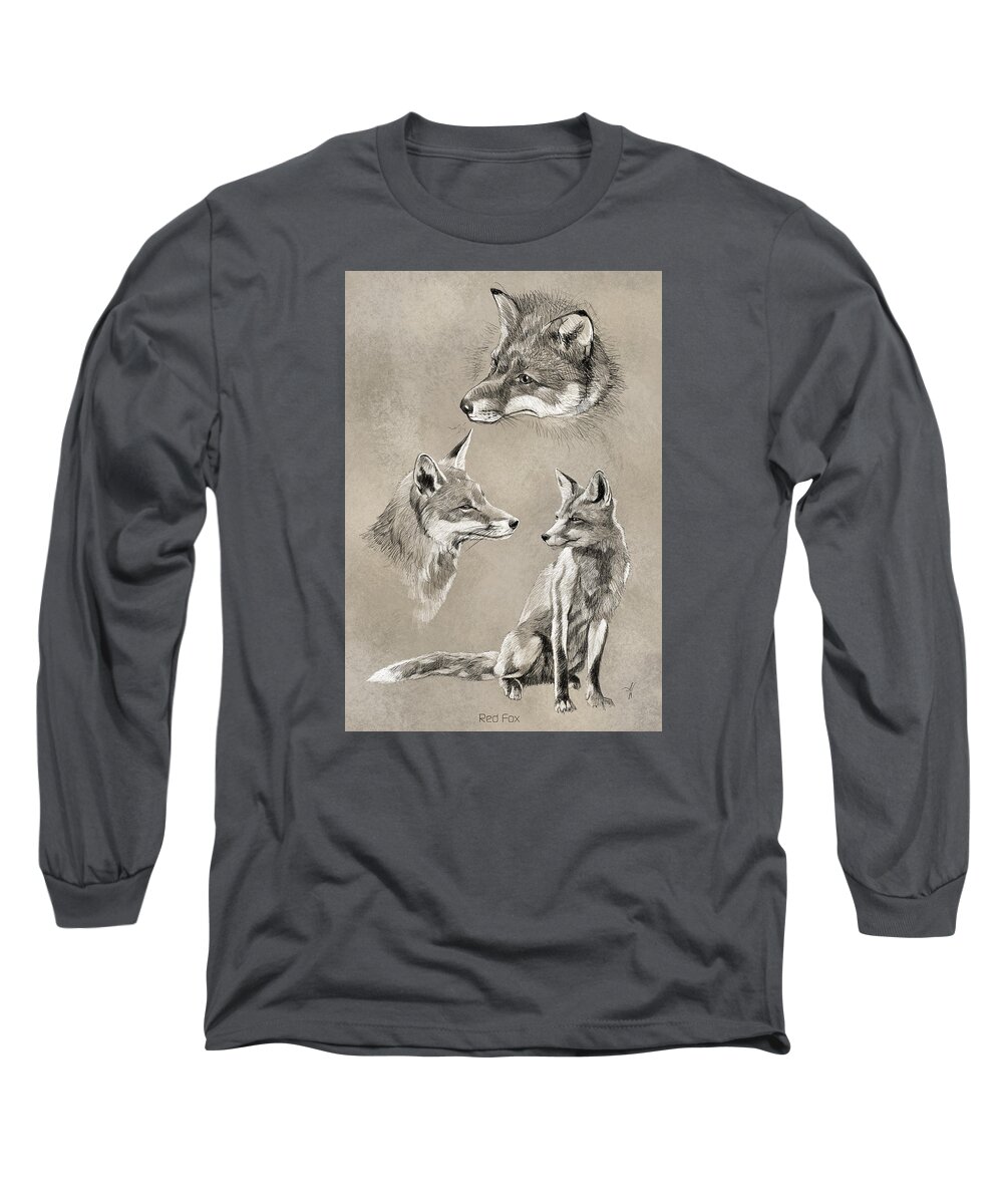 Fox Long Sleeve T-Shirt featuring the digital art Red Fox by Arie Van der Wijst